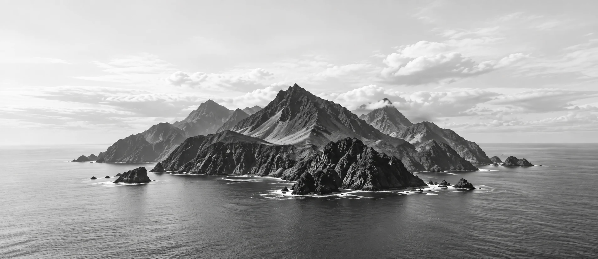 A volcanic island rising from a calm Atlantic sea